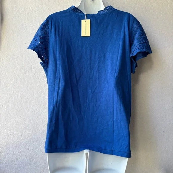 Sundance Nova Dreamer Mandarin Collar Top Blouse in Deja Blue - Picture 2 of 6